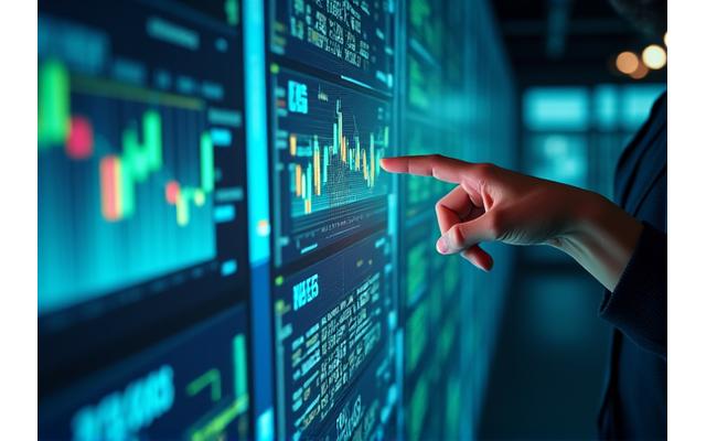 금융 전문가가 AI 기반 대시보드를 보며 신용 평가를 하는 모습