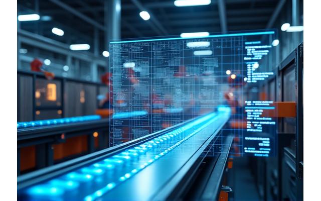 스마트 팩토리의 생산 라인에서 AI가 품질 관리를 돕는 모습