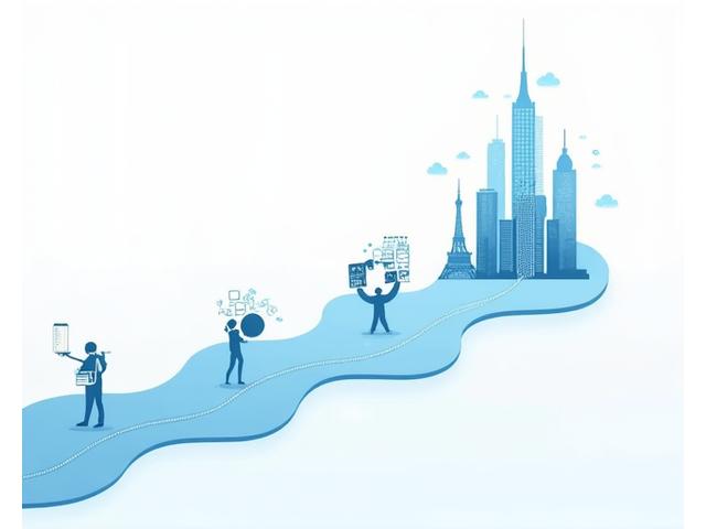 디지털 전환의 4단계 로드맵을 보여주는 시각화된 타임라인