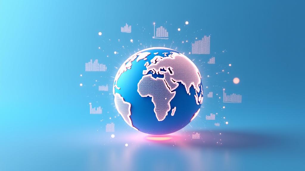 글로벌 산업 지도와 그 위에 주요 경제 지표가 오버레이된 데이터 시각화