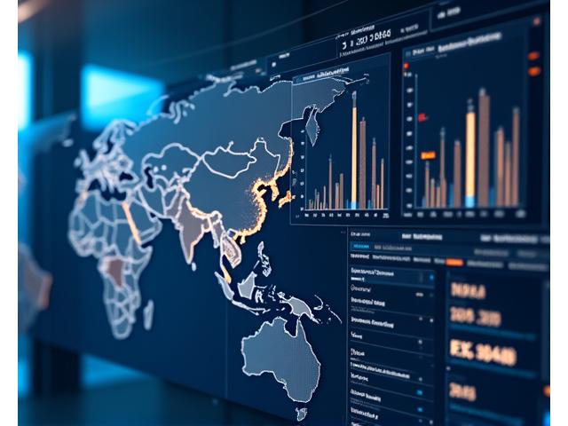 경제지표 대시보드와 한국, 중국 국기를 배경으로 한 데이터 시각화