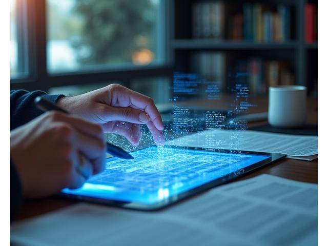 정책 문서를 분석하고 있는 전문가의 모습