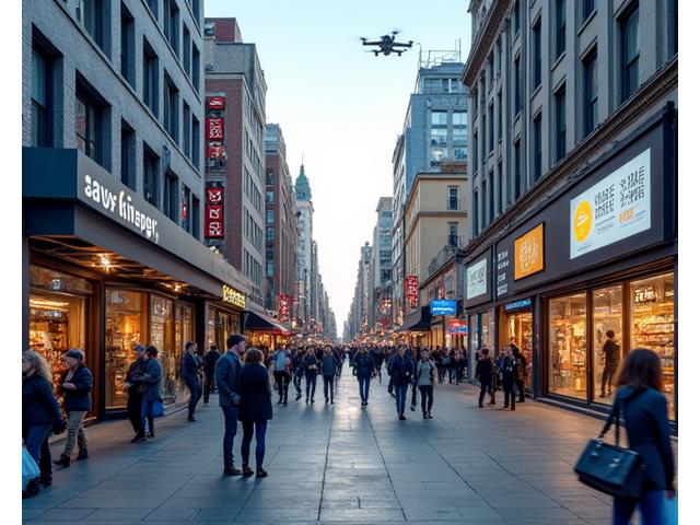활기찬 도시 환경과 변화하는 소비 패턴을 나타내는 서비스업 이미지